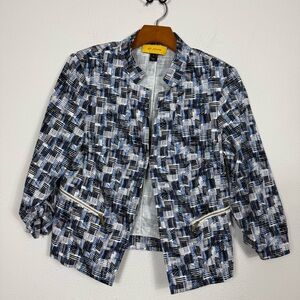St.John Blue Black White Blazer sz 8